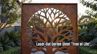 Scultura da giardino "Albero della vita" in acciaio corten tagliato al laser