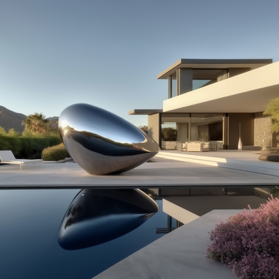 Un buon prezzo. Specchio lucidato in acciaio inossidabile moderno Scultura astratta all'aperto Disegno di arrivo in linea