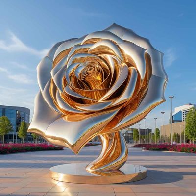 Un buon prezzo. Fabbricante di sculture metalliche Specchio Oro In acciaio inossidabile Scultura di rose in linea