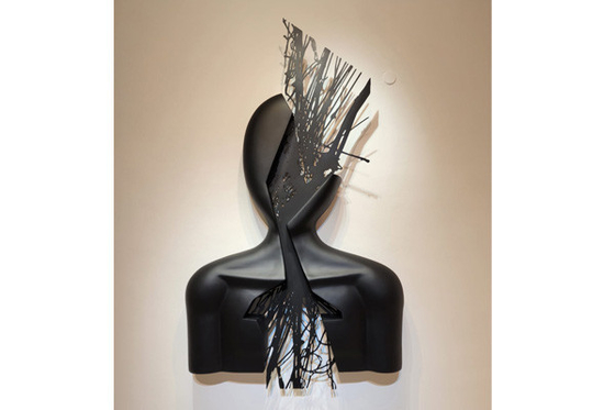 145 cm di altezza in fibra di vetro figura astratta scultura artistica da parete finitura nera opaca