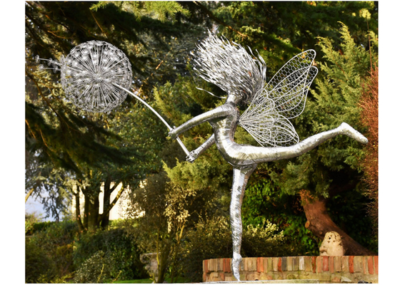 Grande Fata e Dandelion Scultura in acciaio inossidabile per la decorazione del giardino