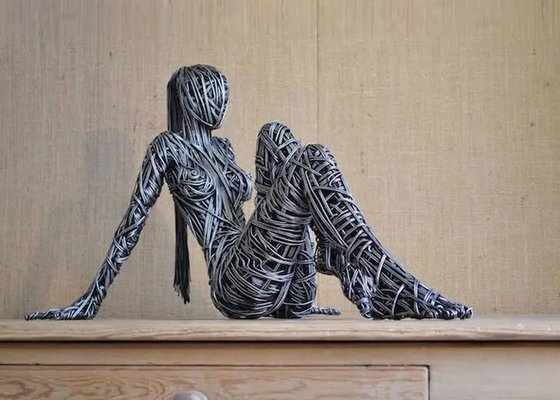 Moderna decorazione per esterni Scultura di danzatore in filo in acciaio inox