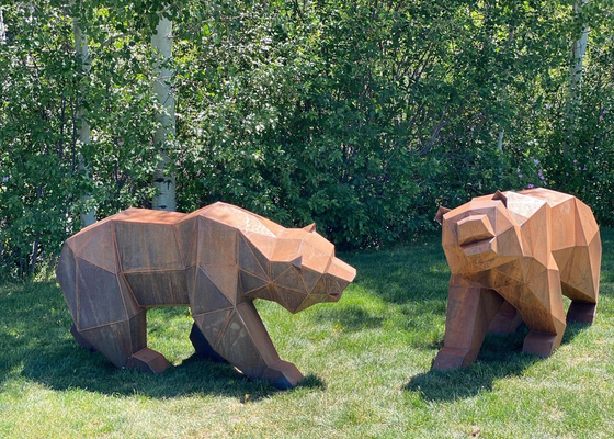 Giardino decorativo personalizzato Corten Acciaio Geometria Orso Scultura