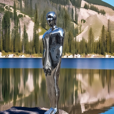 Abstract Man in acciaio inossidabile Sculpture in grandezza naturale Specchio Arte in metallo lucido