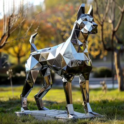Un buon prezzo. Decorazione moderna Geometria Scultura di cane in acciaio inox in linea