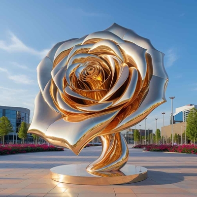 Fabbricante di sculture metalliche Specchio Oro In acciaio inossidabile Scultura di rose