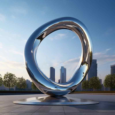 Un buon prezzo. Estetica moderna Arte metallica Grande specchio esterno scultura circolare in acciaio inossidabile in linea