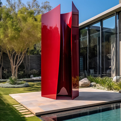 Scultura di metallo dipinto di rosso in acciaio inossidabile dinamico e vibrante per la decorazione del parco pubblico