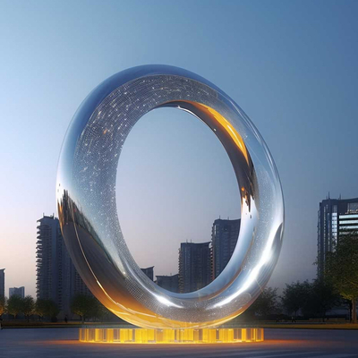 Un buon prezzo. Estetica moderna all'aperto specchiato anello in acciaio inossidabile scultura con luce in linea