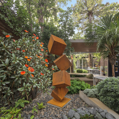 Modern Outdoor Garden Cube Tower Sculptures Rusty Abstract Corten Tecnica di saldatura metallica in acciaio