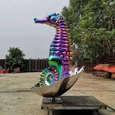 200 cm di scultura di cavallo di mare in acciaio inossidabile esterno PVD