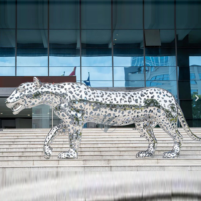 Decorazione esterna di piazza o villa Scultura di leopardo in acciaio inossidabile