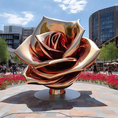 Idea regalo unica Elegante in acciaio inossidabile Sculptura di rose Giardino di arte di scultura