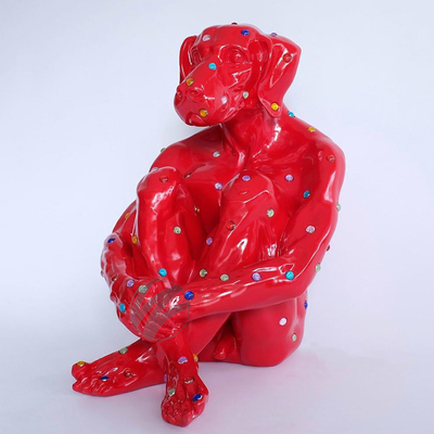 Scultura di cane di diamante contemporanea in fibra di vetro - Attraente pezzo d'arte per hotel, uffici e giardini