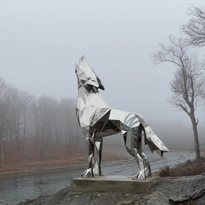Un buon prezzo. Decorazione giardino moderno Grande scultura di lupo in acciaio inossidabile in linea
