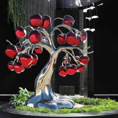Un buon prezzo. Decorazione d'albergo moderna Specchio Finitura in acciaio inossidabile Scultura di albero di mele in linea