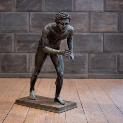 Un buon prezzo. Scultura in bronzo artigianale di un atleta - Sprinter in posizione pronta, arte figurativa in linea