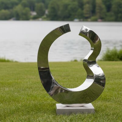 Un buon prezzo. Scultura Astratta in Acciaio Inossidabile Arte Moderna in Metallo Lucido per Giardino e Spazi Esterni in linea