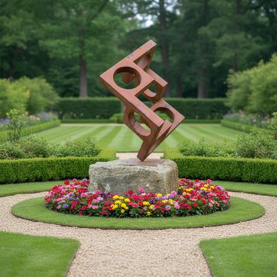 Scultura in acciaio corten geometrico arrugginito per decorazioni di giardini e paesaggi all'aperto
