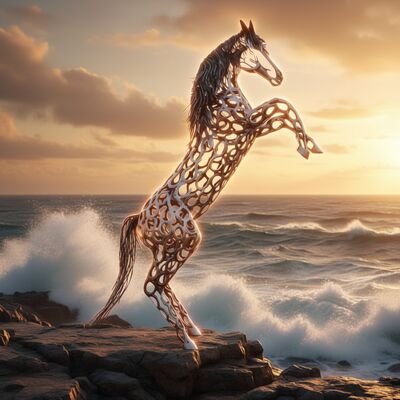 Un buon prezzo. Scultura di cavalli di metallo astratto su misura per giardino ️ Statua d'arte in acciaio inossidabile all'aperto in linea