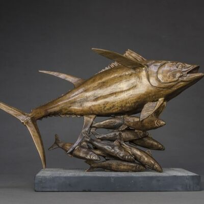 Un buon prezzo. Decorazione artistica in metallo di animali, scultura figurativa in bronzo e rame a grandezza naturale, statua personalizzata di pesce in linea