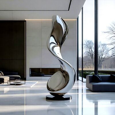 Un buon prezzo. Scultura a spirale con specchio grande, arte da giardino moderna in acciaio inossidabile per esterni, statua per paesaggi di lusso e decorazioni alberghiere in linea