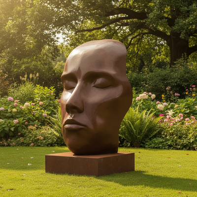 Scultura moderna in bronzo con volto umano astratto per esterni, decorazione da giardino, arte in metallo antico per parchi e cortili