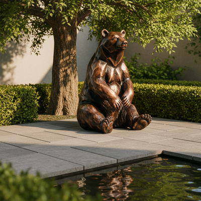 Un buon prezzo. Grande scultura di orso di bronzo per giardino all'aperto Realistic Seduta statua di orso marrone Decorazione artistica di animali in metallo personalizzata per Park Villa in linea