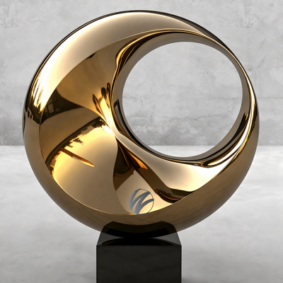 Titanio oro lucidato in acciaio inossidabile scultura anello astratto con base di granito nero