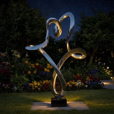 Cuore Eterno Moderno | Scultura Astratta in Acciaio Inossidabile Lucidato a Specchio 8K per Paesaggi di Lusso