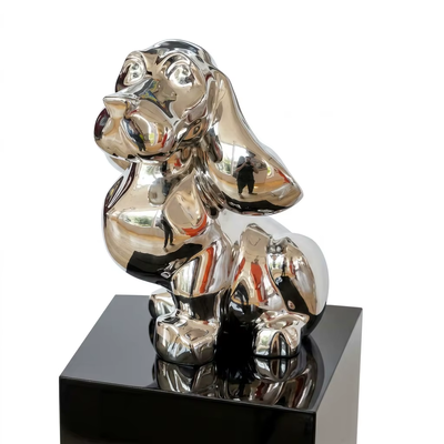 Un buon prezzo. Scultura Moderna di Cane in Acciaio Inossidabile Lucidato a Specchio | Statua di Basset Hound Cartone Animato di Lusso per Arredamento Casa e Ufficio In linea