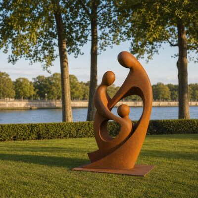 Un buon prezzo. Grande scultura di famiglia in metallo Corten Acciaio Astratto Giardino Statua Giardino esterno Piana di giardino Piscina Art Decor Gruppo di figurine moderne fatte a mano In linea