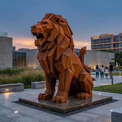 Un buon prezzo. Grande scultura di leone in acciaio corten geometrico moderno giardino all'aperto In linea