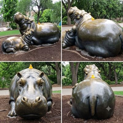 Un buon prezzo. Scultura in bronzo con madre e cucciolo di ippopotamo In linea