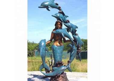 Un buon prezzo. Scultura bronzea occidentale a grandezza naturale del delfino e della sirena della statua per rivestimento fondente in linea